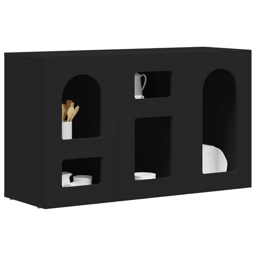 Aparador negro 100 x 35 x 59 cm con cómoda de madera moderna 4