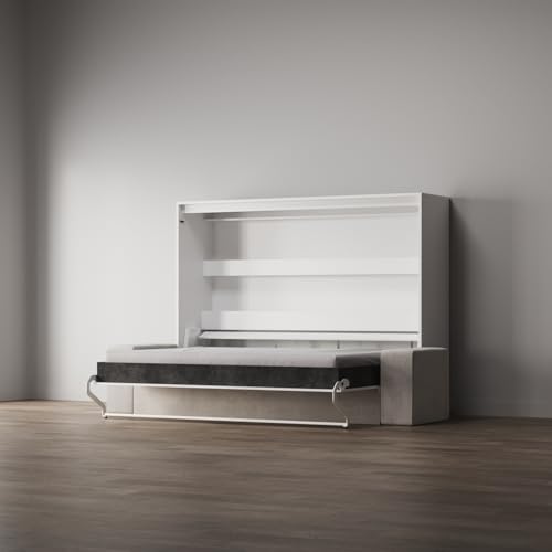 SMARTBett Amazon 160 x 200 łóżko w szafie poziome M2 (głębokość 55 cm) wraz z sofą, antracytowe, podłokietniki, 26 cm, białe