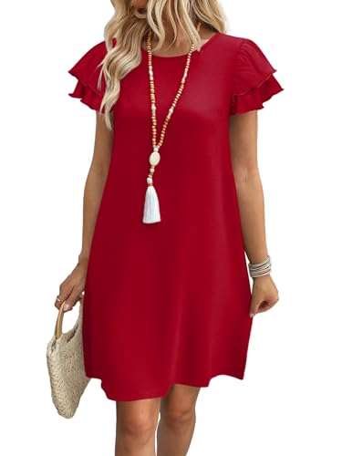 OFEEFAN Red Dress Womens Dresses 2026 Spring Summer Sundresses Boho Clothes Hawaiian Casual Elegant Classy Date Outfits M