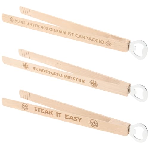 Set di 3 pinze per barbecue in legno di faggio con incisione laser, frasi divertenti, accessori per barbecue a carbonella, barbecue a gas, posate per barbecue, regalo per uomini, papà, marito, nonno,