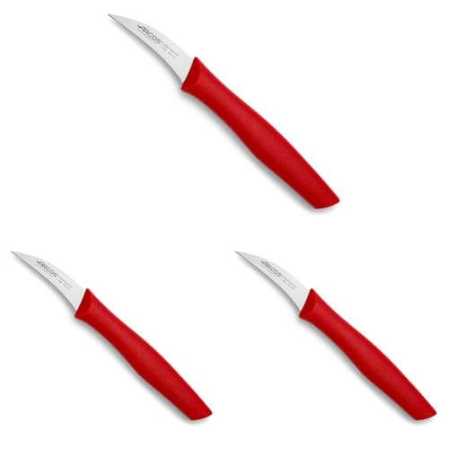Arcos Serie Nova - Spelucchino Coltello per sbucciare - Lama Acciaio Inossidabile Nitrum 60 mm - Manico Polipropilene Colore Rosso (Confezione da 3)