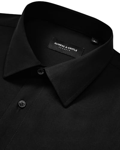 Alimens & Gentle Men's Dress Shirts Wrinkle Free Stretch Solid Long Sleeve Button Down Shirt Wedding Dating3