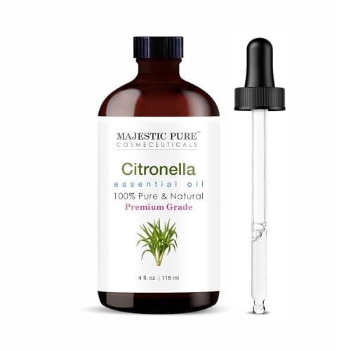 Majestic Pure Citronella Essential Oil with Glass Dropper - 4 Fl Oz - 100% Pure and Natural Citronella Oil - Premium Grade Essential Oils for Diffuser, Aromatherapy, Soap and Candle Making