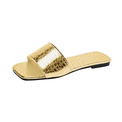 Cocila Sandalias Mujer Verano De Vacacion Playa Planas para Mujer, Talla Grande Zapatillas Chinelas (Gold, 36) Comodas Deportiva Ortopedicas Sandalia Negra Plana Pies Delicados Cerradas Pie
