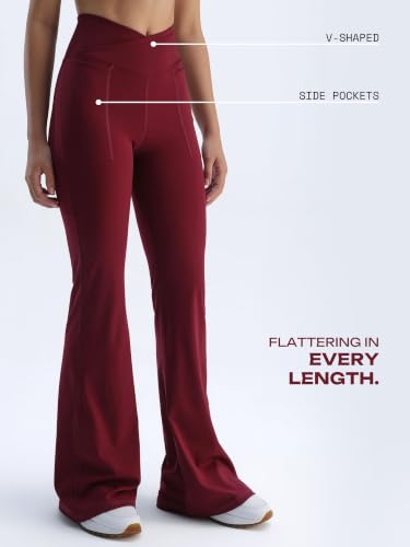 Image of CAVA Extra Tall Hourglass Flared Leggings for Women | V Waistband, Anti Camel Toe Design, Extra Tall Fit, Flared Bottoms, Deep Pockets, Sculpting Stretch Fabric