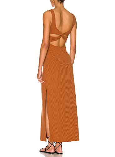 Image of ALENDA DANMOS Women Backless Maxi Dress High Sides Slit Bodycon Tank Dress Twist Low Back Casual Sundress 122