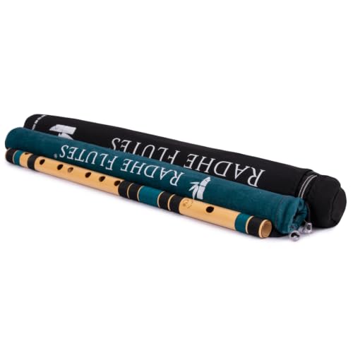Image of Radhe Flutes Bamboo Bansuri C Sharp Right Handed Middle Octave (18 inch) With Hard Cover (Beige Flute With Black & Dark Green Threads)