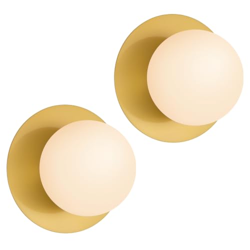 Image of Mid-Century Wall Sconces Ceiling Light Fixture,Gold 2 Pack | Modern Globe Sconces Indoor Hardwired Wall Lights for Hallway Office Porch Bedroom Living Room Stairway