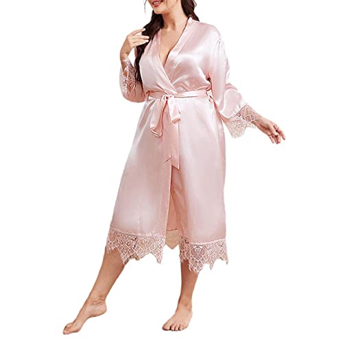 Generisch Vestido de mujer camisón de manga larga de encaje camisa de dormir informal de gran tamaño falda larga ropa de dormir elegante vestido de verano ligero vestido de noche cómodo suave vestido