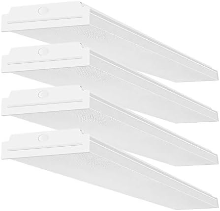 FAITHSAIL 60W LED Wraparound Light 4FT LED Office Lights, 7200 Lumens 4000K, 4 Foot Flush Mount LED Wrap Shop Puff Ceiling Lighting Fixtures for Garage Workshop, Fluorescent Light Replacement, 4 Pack