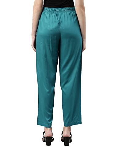 Image of GO COLORS Women Solid Mid Rise Relaxed Fit Viscose Casual Pants