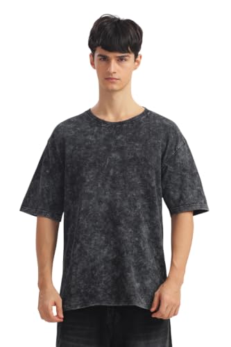 KOSHN Men's Premium Acid Wash Oversized T-Shirt Black - Image 2