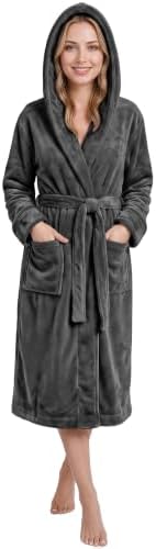 NY Threads mit Kapuze Fleece Bademantel Damen Kuschelig Morgenmantel Damen | Kapuzenkragen, 100% Polyester-Fleece, weicher, flauschiger Stoff, bequem und warm, mit verstellbarem Gü