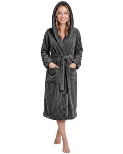 Damen Morgenmantel aus Fleece mit Kapuze