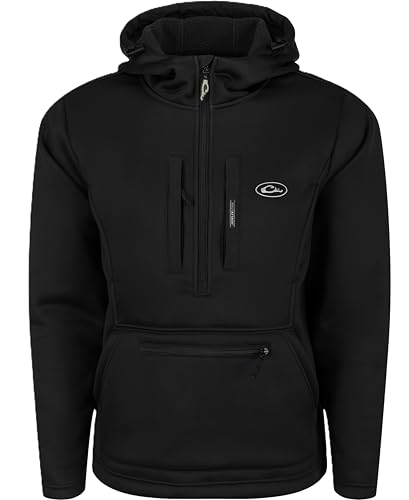 Drake Waterfowl Men's Ultimate Wader 1/4 Zip Hunting Warming Sherpa-Lined Breathable Water Repellent 4-Way Stretch Hoodie, Black, Large