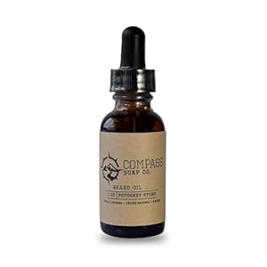 Compass Soap’s Petoskey Stone – Natural Beard Oil for Men | Beard Oil for Nourishment and Hydration | Infused with Wild Cypress, Frankincense & Amber | Best Beard Growth Oil for Men | 1 fl. oz.