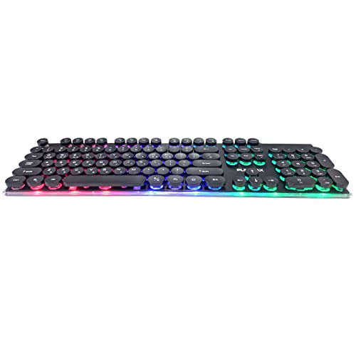 Okb Keyboard(Korean-English) Retro Round Keycap Typewriter Style Usb Rainbow Led Backlit Keyboard (Black) thumb #1