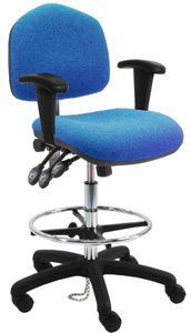 BenchPro WNT-DFB-AA -Light Blue Deluxe HD Fabric Ergonomic ESD Anti Static Wide Chair with Footring, Adjustable Arm, Light Blue