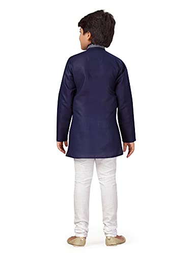 Image of AJ Dezines Kids Cotton Embroidered Navy Blue Kurta Pyjama for Boys (15-16 Years)