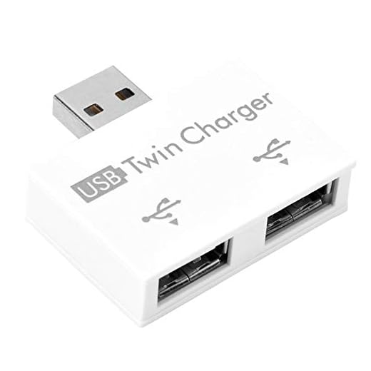 ASHATA Mini Hub USB2.0 Male to 2-Port USB Twin Charger Splitter Adapter Converter Kit for Mobile Phone/ Laptop (White)