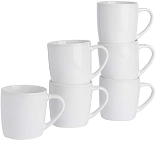 Argon Tableware Tea Coffee Mugs - 6pc Contemporary Coloured Ceramic Cups Set - 350ml - White - Pack of 6
