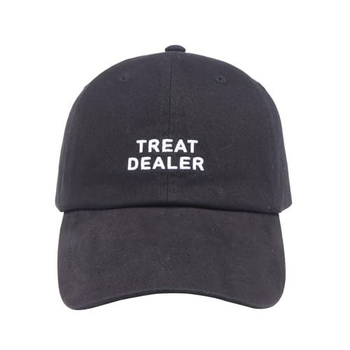 Hatphile Black Treat Dealer Hat for Dog Lovers – Adjustable Cotton Baseball Cap, Embroidered Treat Dealer Dad Mom Pet Walker Groomer Gift, Soft Low Profile Dad Hat for Men Women