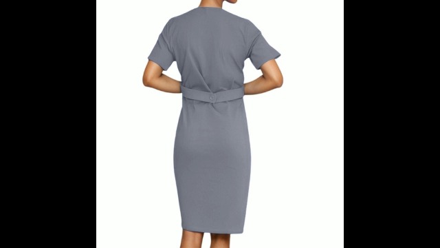 grey nurse dress Scrubs for Women Short Sleeve Working Uniform V Neck Wrap Black details:Open Back