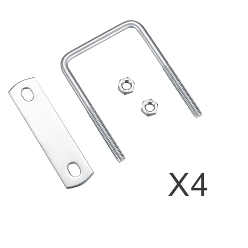 U Bügel mit Gewinde M8, 4 Stück Bügelschraube, Edelstahl U Bolzen, U Bügel mit Muttern & Rahmenplatte, U Schrauben für Installation Ist Stabil, Zurrbügel (60 X 100 mm)