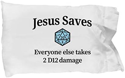 Hogue WS LLC Jesus Saves Everyone Else Takes 2 D12 Damage (D20, DND, Dungeons Dragons, RPG, D and D Dungeon Master, Polyhedral Dice, DM) Pillow Case image 2