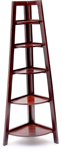 CUSTOM DECOR Edison Solidwood House Corner Wall Rack Shelf Heavy Duty 5 Tier Shelf - Dark Red Mohagany