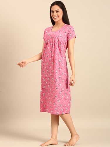 Image of Rupa Jon Aishwarya Women Short Printed Nighty in Premium Cotton Blend Fabric, Midi Length, Night Dress, Three-Fourth Length for Comfortable Everyday Wear