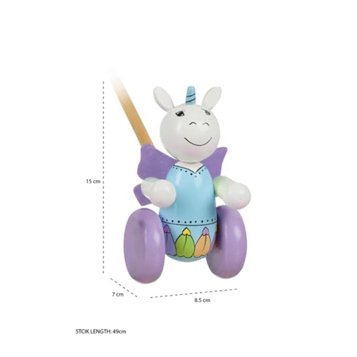 Image of Orange Tree Toys: Push Along: Unicorn - Wooden Toy, Colorful Wheeled Character w /Handle, Push & Pull, Encourage First Steps, Toddler & Kids, Ages 1+