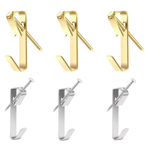Image of 80pcs Picture Hangers, Picture Hooks for Hanging Pictures, 30Lb Frame Hooks Painting Hangers Hooks Set with Nails, on Drywall, Wooden Wall Photo Frame, Mirror, Canvas, Wall Art (Gold+Silver)