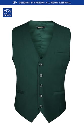 Image of Enlision Men's Suit Vest Business Formal Dress Waistcoat Solid Color Vest for Suit or Tuxedo