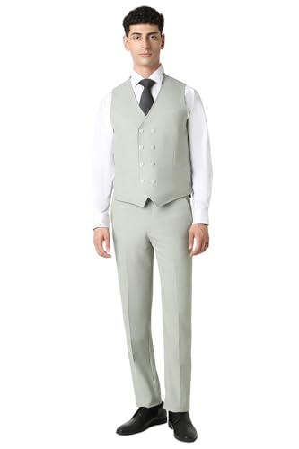 Image of Men Green Print Slim Fit Formal Three Piece Suit