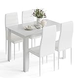 Mondeer Esstisch mit 4 Stühlen Set, Essgruppe mit Hochlehner Kunstleder Stuhl für Küche Esszimmer Wohnzimmer, W120 x D80 x H75 cm, Weiß
