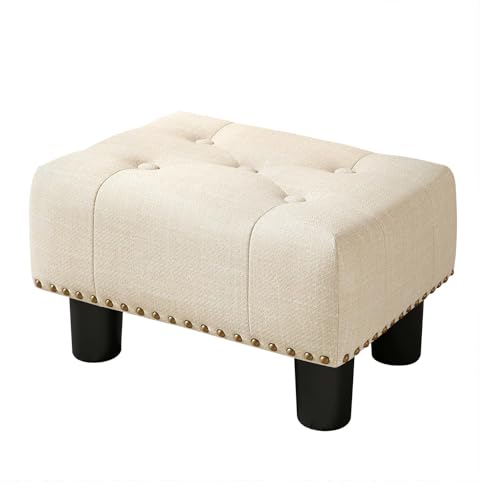 LUE BONA Puff Salon - Taburete Reposapiés para Sala de Estar, Dormitorio y Residencia Estudiantil - Otomana Taburete Bajo, Lino, Beige