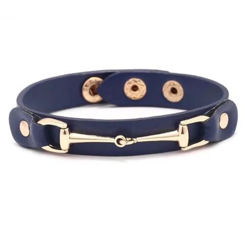 AWST International Vegan Leather Bracelet w/Gold Tone Snaffle Bit- Navy