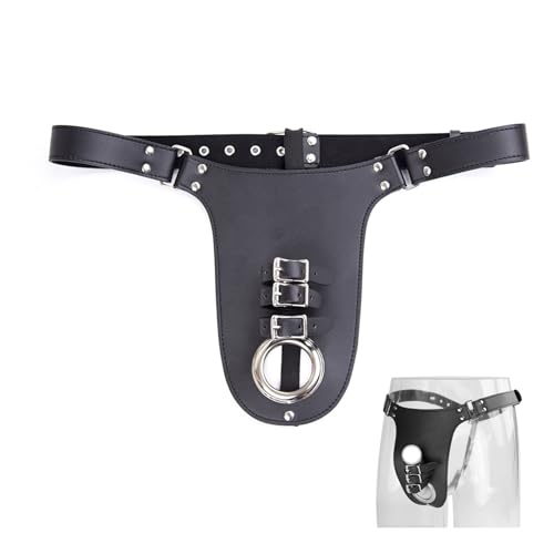 Leder Keuschheitskäfig Herren, WUUDOA BDSM Penis Käfig, mit Cockringe Herren, Peniskäfig, Leder String, Sex Spielzeug für die Männer, Chastity Belt, BDSM Harness Bondage Männer Gay