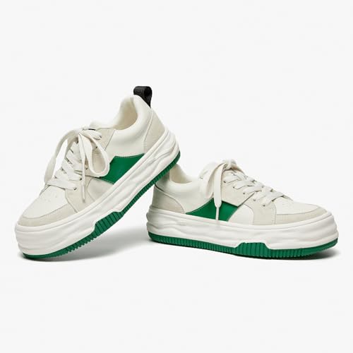 BEAU TODAY Womens Platform Sneakers, Leather Fashion Sneakers for Women Lace Up Comfortable Cute Tennis Shoes Casual Walking Shoes3