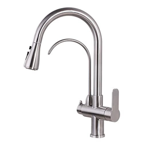 Robinet de cuisine 3 voies extractible en acier inoxydable brossé avec jet multifonction