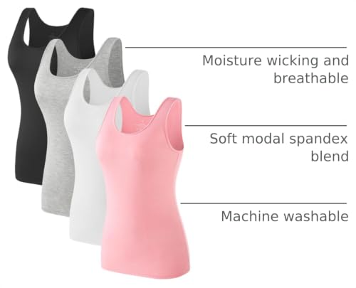 Image of Air Curvey 4 Pack Tank Top for Women Basic Undershirt Tanks Sleeveless Casual Shirts Soft Seamless Layering Tops
