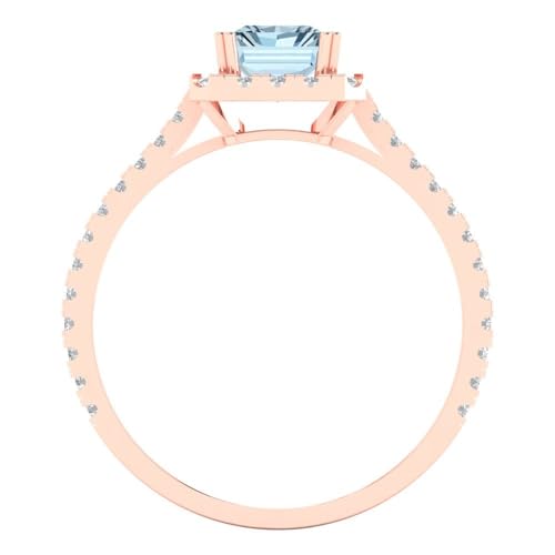 Clara Pucci 1.86 CT Emerald Cut Natural Sky Blue Topaz Ring for Women in 14K Rose Gold, Solitairewith Accents Proposal Wedding Anniversary Designer Bridal Ring, Womens Solid Gold Ring4