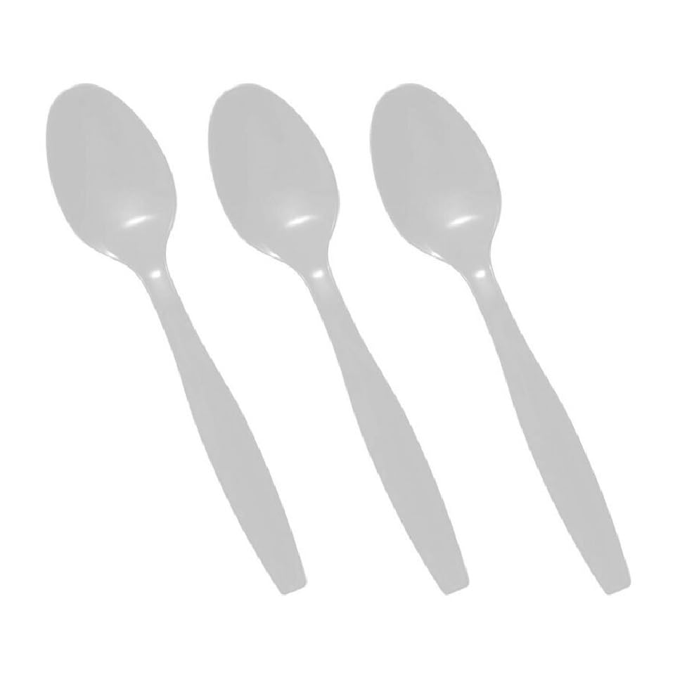 Tezraftaar® 500 x Tithe Heavy Duty Plastic Spoons Reusable White Cutlery Set BPA Free Durable Catering Wedding Kids Parties Picnic Traveling — image 1