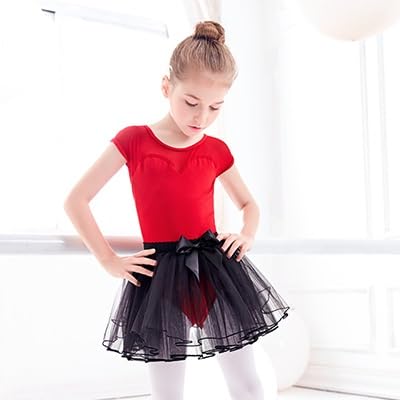 Gonnellino Danza Body da Danza Classica for Bambine, Body da Danza Rossi for Bambini, Abito tutù in Rete di Cotone