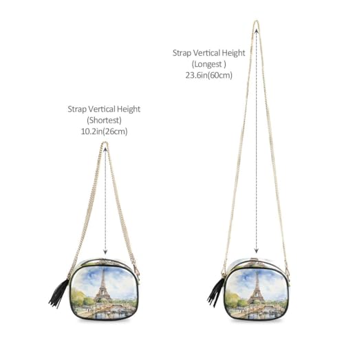 Image of ALAZA Women's Paris Eiffel Tower Tower Watercolor PU Leather Crossbody Bag Shoulder Purse with Tassel