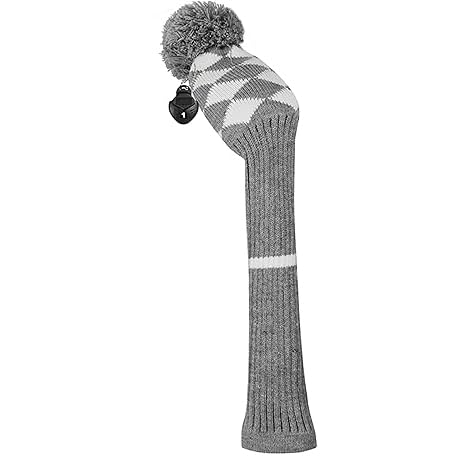 Scott Edward 1PCS Pom Pom Knitted Head Cover for Driver Wood with Rotating Number Tags (Grey White Argyle) — image 1