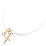 [ジュエリーショップエム] アンクレット メンズ レディース メタル クロス 十字架 コットン 紐 アクセサリー 金属アレルギー対応 日本製 a9152 ホワイト