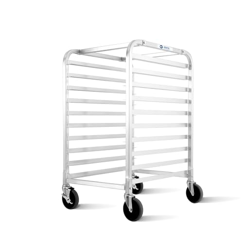 BIEAMA 10-Tier Sheet Pan Rack, NSF Bun Pan Rack, Aluminum Bakery Rack, Home Commercial Kitchen Bakery Cooling, 4 Wheels