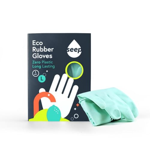 SEEP Eco Medium Rubber Kitchen Gloves - Biodegradable Washing Up Gloves Made Using Biodegradable Rubber - Multi-purpose Household - FSC & Fair-trade Certified